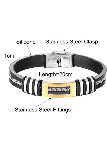 17CM Tarzı Siyah Bileklik Yüksek Li Erkek Paslanmaz Çelik Zincir Bağlantılı Bilezikler Siyah Silikon Bileklik Manşet Bileklik Takı Hediye Heren Kol Bandı (Yurt Dışından) fırsatları
