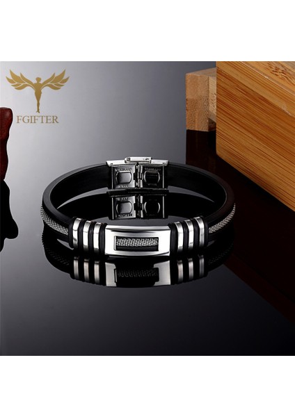 17CM Tarzı Siyah Bileklik Yüksek Li Erkek Paslanmaz Çelik Zincir Bağlantılı Bilezikler Siyah Silikon Bileklik Manşet Bileklik Takı Hediye Heren Kol Bandı (Yurt Dışından) indirimleri