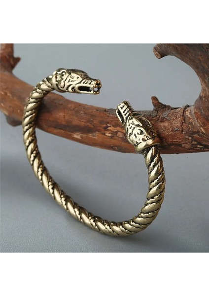 6 Bronz Retro Manşet Kurt Kuzgun Ejderha Yılan Kafası Viking Bilezik Erkekler Vikingos Takı Brazalete Vikingo Bilezik Kadın Aksesuar (Yurt Dışından)