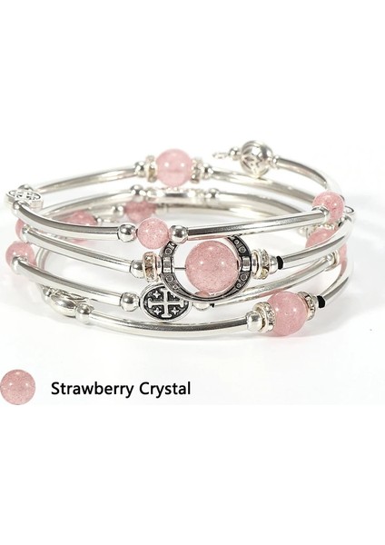 Çilek Kristali 4 Katmanlı Vintage Boho Doğal Taş Bilezik Bilezik Kadınlar Için Bakır Tüp Wrap Crustal Lava Taş Boncuk Bilezik Femme Takı (Yurt Dışından)