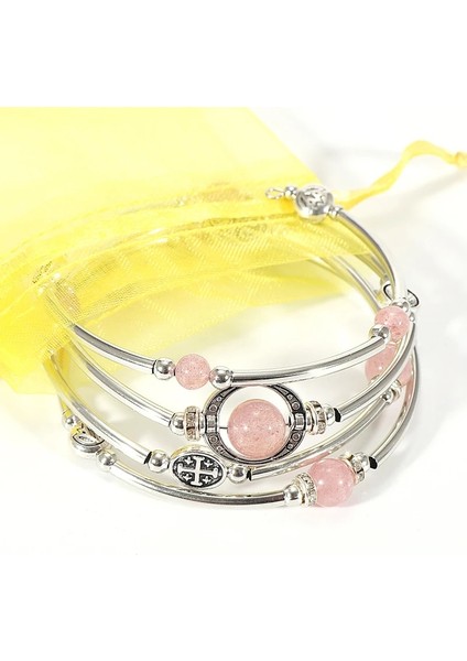 Çilek Kristali 4 Katmanlı Vintage Boho Doğal Taş Bilezik Bilezik Kadınlar Için Bakır Tüp Wrap Crustal Lava Taş Boncuk Bilezik Femme Takı (Yurt Dışından) modelleri