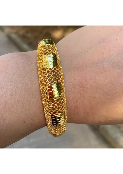 60MM Tarzı B 24 K Suudi Arabistan Dubai Bilezik Yüzük Setleri ile Altın Hint Bileklik Etiyopya Örgü Bilezikler Düğün Takı Afrika Kadınlar Hediyeler (Yurt Dışından) fırsatları