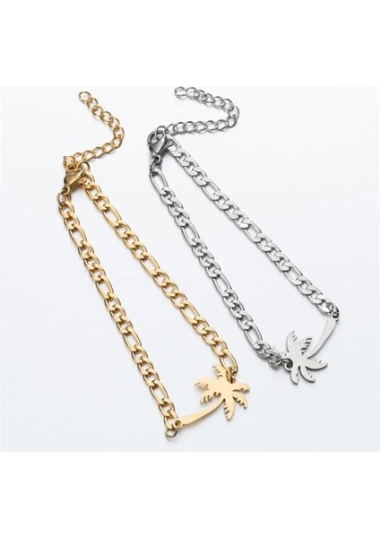 Altın Tarzı NO.147 Beden Paslanmaz Çelik Bilezikler Kadın Moda Palmiye Hindistan Cevizi Ağacı Ay Kelebek Çiçek Fil Charm Bilezik Bohemian Takı Pulseri (Yurt Dışından) fırsatları