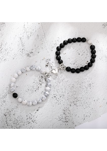 No.12 Boyutu 2021 Yeni Moda Doğal Beyaz Howlite Boncuk Bileklik Mıknatıs Kalp Şeklinde Çift Bilezik Mesafe Taş Bilezik Takı Hediyeler (Yurt Dışından) fiyatları