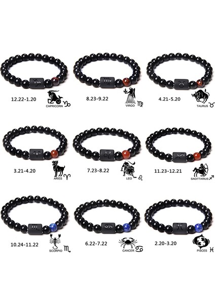 19CM Tarzı Akrep 12 Zodyak Işaretleri Çiftler Bilezik Doğal Taş Boncuklu Charm Bilezik Erkekler Kadınlar Için En Iyi Arkadaş Leo Başak Terazi Streç Bilezik (Yurt Dışından)