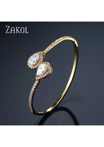 Altın Rengi Zakol Moda Aaa Mikro Açacağı Su Damlası Kübik Zirkonya Baget Bilezik Bileklik Bakır Taban Kadın Accessaries FSBP2018 (Yurt Dışından)