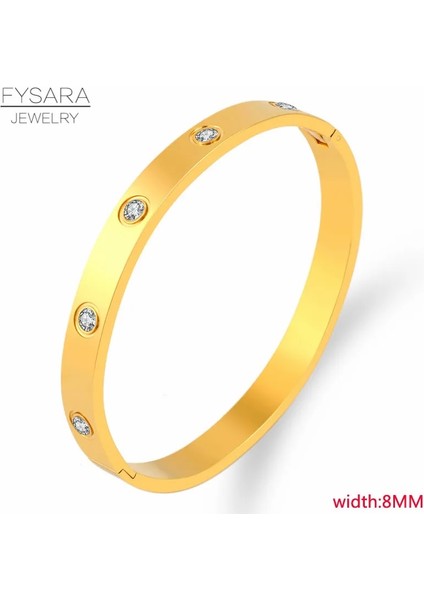 8mm Altın Adam Boyutu Fysara mm Kristaller Sevgilisi Bilezikler Paslanmaz Çelik Bilezik Kübik Zirkonya Kadın Altın Renk Bilezik Takı Hediyeler (Yurt Dışından)