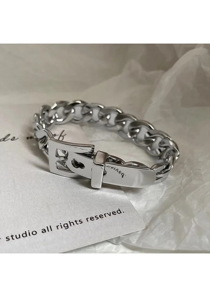 Kemer Tokası Bileklik Erkek Kadın Paslanmaz Çelik Kişisel Kemer Tokası Bilezik Kadın Petit Cadeau Femme Pulseras Mujer Moda Lüks Mücevherat (Yurt Dışından)