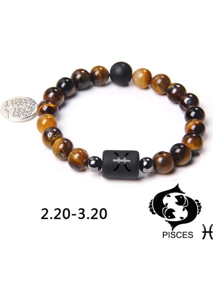 23CM Tarzı Balık Burcu 12 Zodyak Işaretleri Doğal Kaplan Gözü Taş Boncuk Bilezik Takımyıldızı Elastik Yaşam Ağacı Charm Bilezik Erkekler Kadınlar Için Takı (Yurt Dışından)