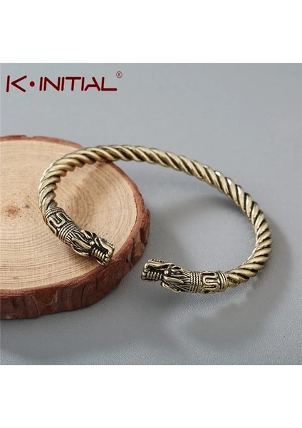 7 Antik Bronz Kinitial El Yapımı Pagan Viking Kurt Raven Ejderha Bilezik Bilezik Erkekler Için Vintage Açık Bükülmüş Manşet Bileklik Hediye (Yurt Dışından)
