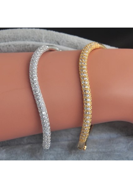 1 Adet Gül Altın--3 Jınju Lüks Altın Renk Charm Bilezikler Kadınlar Için Bakır Kübik Zirkonya Manşet Braclet Femme Dubai Moda Takı (Yurt Dışından)