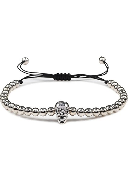 Gümüş Kafatası Charm Kafatası Başkanı Bakır Boncuk Bileklik El Yapımı Açacağı Cz Iskelet Kristal Ayarlanabilir Bilezik Punk Bilek Takı Kadın Erkek Için (Yurt Dışından)