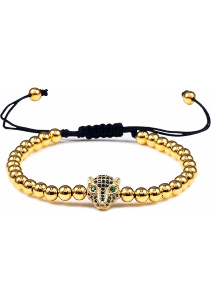 Altın Siyah Leopar Charm Kafatası Başkanı Bakır Boncuk Bileklik El Yapımı Açacağı Cz Iskelet Kristal Ayarlanabilir Bilezik Punk Bilek Takı Kadın Erkek Için (Yurt Dışından)
