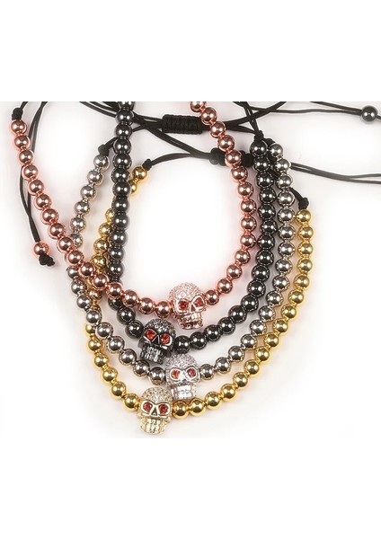 Altın Siyah Leopar Charm Kafatası Başkanı Bakır Boncuk Bileklik El Yapımı Açacağı Cz Iskelet Kristal Ayarlanabilir Bilezik Punk Bilek Takı Kadın Erkek Için (Yurt Dışından)