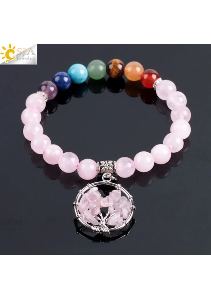 7 Çakra 7 Çakra Pembe Kuvars Hayat Ağacı Bilezikler Kadınlar Için Mücevher Doğal Taş Bilezik Mala Boncuklar Meditasyon Şifa E910 (Yurt Dışından) fiyatları
