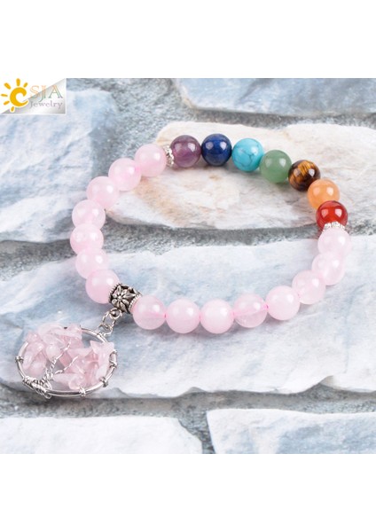 7 Çakra 7 Çakra Pembe Kuvars Hayat Ağacı Bilezikler Kadınlar Için Mücevher Doğal Taş Bilezik Mala Boncuklar Meditasyon Şifa E910 (Yurt Dışından) fırsatları