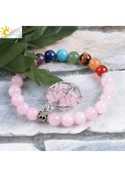 7 Çakra 7 Çakra Pembe Kuvars Hayat Ağacı Bilezikler Kadınlar Için Mücevher Doğal Taş Bilezik Mala Boncuklar Meditasyon Şifa E910 (Yurt Dışından) indirimleri
