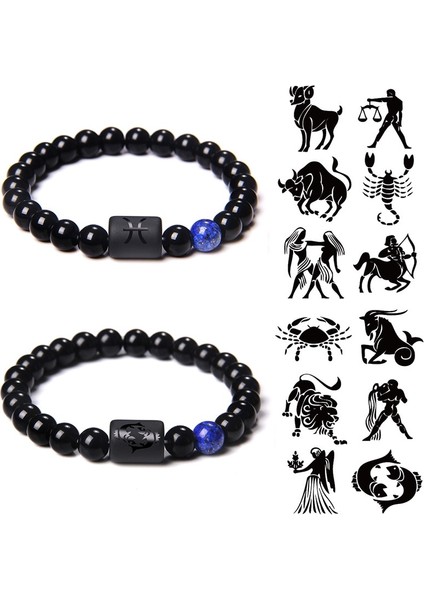 17CM Tarzı Aslan 12 Takımyıldız Zodyak Işaretleri Boncuk Çiftler Bilezik Doğal Siyah Oniks Taş Kadın Erkek Doğum Günü Hediyesi Için Elastik Charm Bilezik (Yurt Dışından) fiyatları