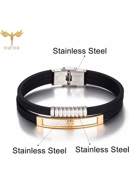 17CM Tarzı Gümüş Rengi Paslanmaz Çelik Kayış Adam Kadınlar Için Bilezikler Çift Katmanlı Silikon Bilezik Watch Band Moda Band Şanslı Dört Yapraklı Yonca Erkek (Yurt Dışından) fırsatları