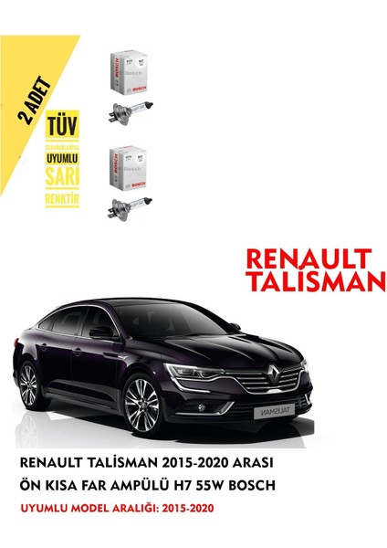 Renault Talisman 2015-2020 Arası Ön Kısa Far Ampülü (2 Adet) Sarı Renk fiyatları