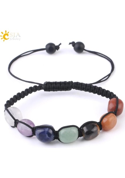 Csja 7 Çakra Bilezikler Reiki Doğal Taş Örgülü Kadın Bilezik Şifa Düzensiz Boncuk El Yapımı Dize Halat Ayarlanabilir G022 (Yurt Dışından)