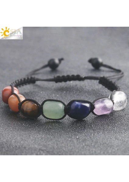 Csja 7 Çakra Bilezikler Reiki Doğal Taş Örgülü Kadın Bilezik Şifa Düzensiz Boncuk El Yapımı Dize Halat Ayarlanabilir G022 (Yurt Dışından) modelleri