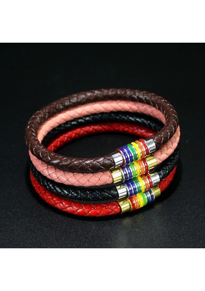 19CM Tarzı Siyah Kordon Altın 8 Renkler Hakiki Deri Örgülü Bilezik Eşcinsel Gurur Gökkuşağı Manyetik Charm Bilezik Erkekler Kadınlar Lover Çift Hediye (Yurt Dışından)