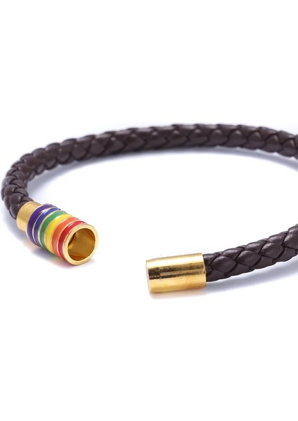 19CM Tarzı Siyah Kordon Altın 8 Renkler Hakiki Deri Örgülü Bilezik Eşcinsel Gurur Gökkuşağı Manyetik Charm Bilezik Erkekler Kadınlar Lover Çift Hediye (Yurt Dışından)