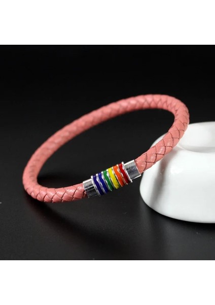 19CM Tarzı Siyah Kordon Altın 8 Renkler Hakiki Deri Örgülü Bilezik Eşcinsel Gurur Gökkuşağı Manyetik Charm Bilezik Erkekler Kadınlar Lover Çift Hediye (Yurt Dışından)