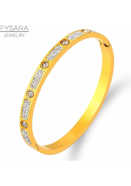 Altın Fysara Tam Rhinestone Bilezik Titanyum Çelik Altın Bilezik Yuvarlak Kristaller Kadınlar Takı Düğün Parti Bijoux Için Bilezikler (Yurt Dışından)