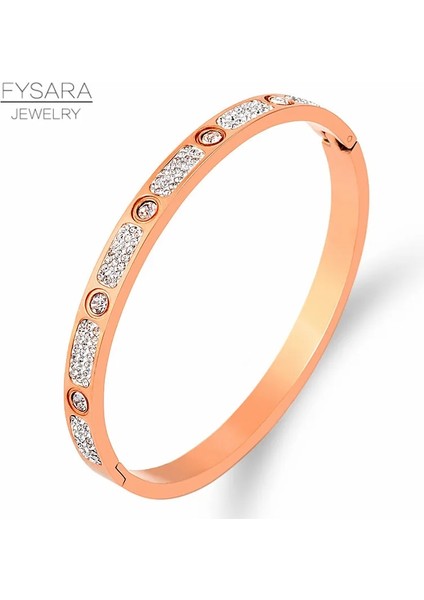 Altın Fysara Tam Rhinestone Bilezik Titanyum Çelik Altın Bilezik Yuvarlak Kristaller Kadınlar Takı Düğün Parti Bijoux Için Bilezikler (Yurt Dışından) fiyatları