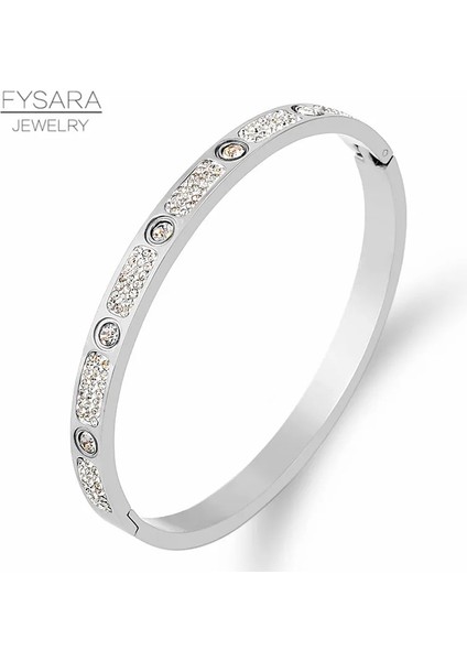 Altın Fysara Tam Rhinestone Bilezik Titanyum Çelik Altın Bilezik Yuvarlak Kristaller Kadınlar Takı Düğün Parti Bijoux Için Bilezikler (Yurt Dışından) fırsatları