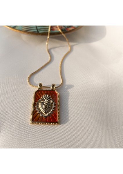 Paslanmaz Çelik Vintage Kalp Turuncu Tarot Kolye fiyatları