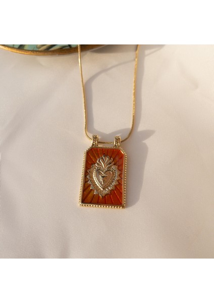 Paslanmaz Çelik Vintage Kalp Turuncu Tarot Kolye modelleri