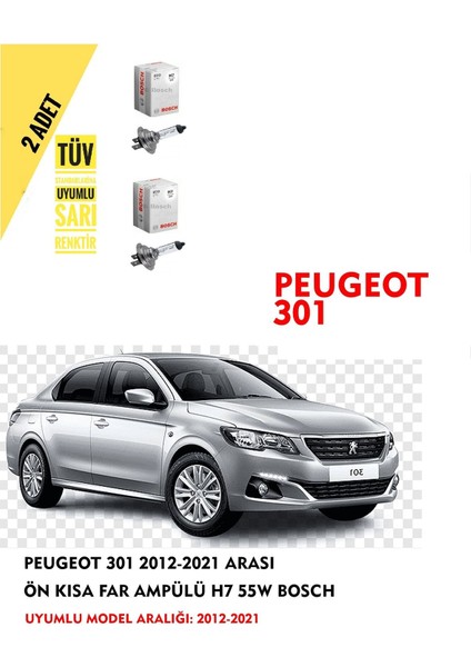 Peugeot 301 2012-2021 Arası Ön Kısa Far Ampülü (2 Adet) Sarı Renk