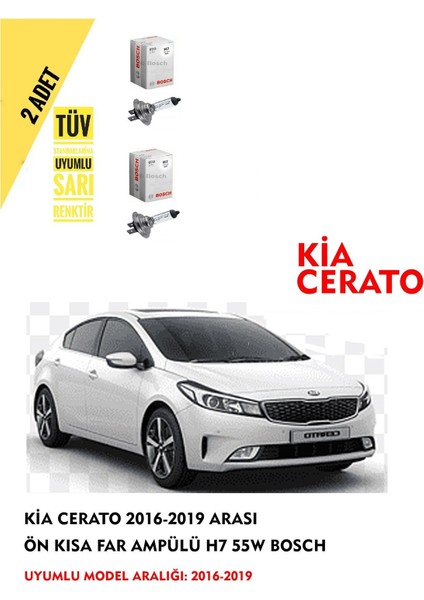 Kia Cerato 2016-2019 Arası Ön Kısa Far Ampülü (2 Adet) Sarı Renk fiyatları