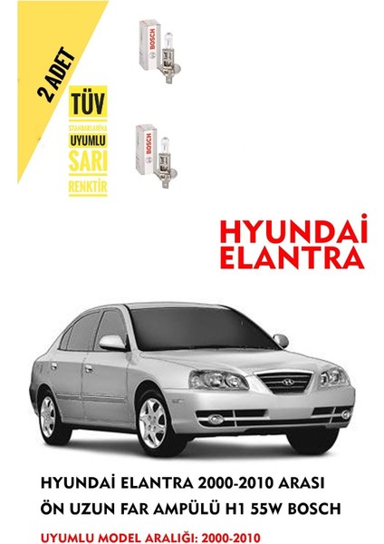 Hyundai Elantra 2000-2010 Arası Ön Uzun Far Ampülü (2 Adet) Sarı Renk