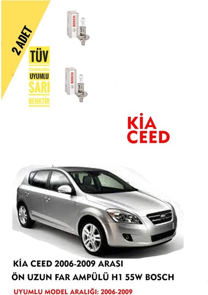 Kia Ceed 2006-2009 Arası Ön Uzun Far Ampülü (2 Adet) Sarı Renk fiyatları