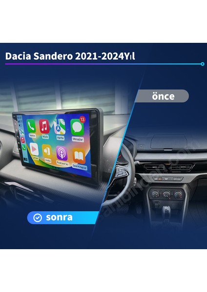Renault Dacia Sandero 2021-2024YIL Android Kablosuz Carplay Navigasyon Multimedya 10.2 Inç Kuantum Ekranı 2g Ram +32GB Hafıza Çerçeveli ve Arka Görüş Kameralı