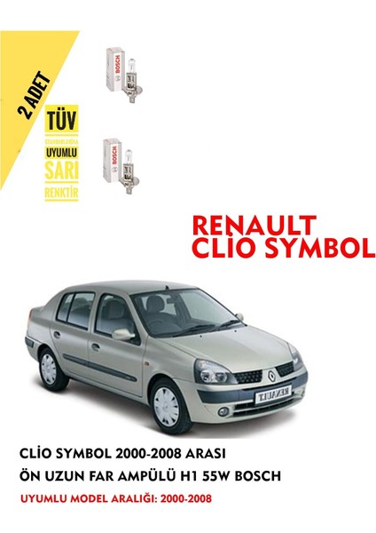 Clio Symbol 2000-2008 Arası Ön Uzun Far Ampülü (2 Adet) Sarı Renk fiyatları