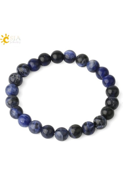 Sodalit Csja 8mm Doğal Taşlar Strand Bilezikler Tek Renk Yuvarlak Boncuklu Şifa Elastik Kadınlar Için Bilezik Basit Trendy Takı G432 (Yurt Dışından)