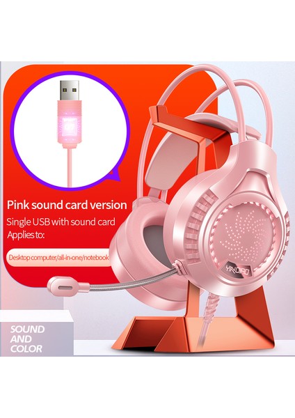 Yındaıo Q7 Derin Bas Dts 7.1 Çevreleyen Ses Renkli Işık Kablolu Mikrofonlu Oyun Kulaklığı-Ses Kod Çözücü Çipli Tek Usb/pembe (Yurt Dışından)