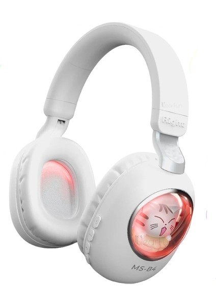 Ms-B4 Sevimli Sincap/kedi Kablosuz Bluetooth Kulaklık Rgb Işık Kız Çocuklar Stereo Müzik Kulaklık Hediye-Beyaz/sevimli Kedi (Yurt Dışından)
