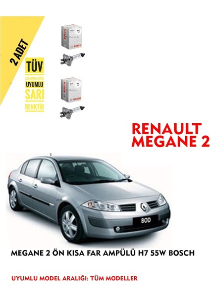 Megane 2 Ön Kısa Far Ampülü (2 Adet) Sarı Renk