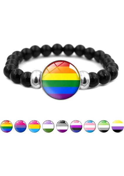 XSWX2955-32 Bilezik Bi Pride Takı Eşcinsel Gurur Gökkuşağı Bayrağı Fotoğraf Cam Yapış Düğmeler Boncuklu Bilezikler Kadın Erkek Severler Hediye (Yurt Dışından)