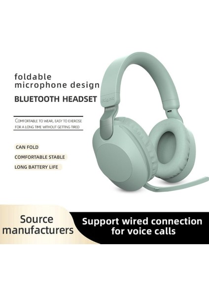 Kablosuz Kulaklık Bluetooth Stereo Kulaklık Mikrofon Destekli Katlanır Kulaklık Kablolu Mod-Siyah (Yurt Dışından)