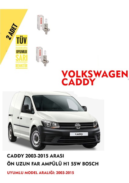 Caddy 2003-2015 Arası Ön Uzun Far Ampülü (2 Adet) Sarı Renk