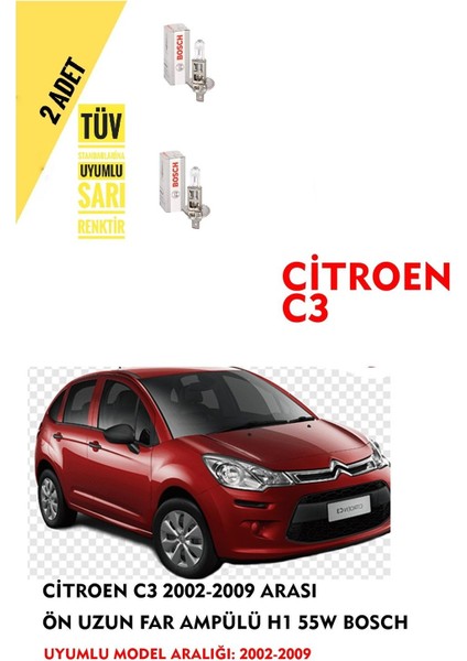 Citroen C3 2002-2009 Arası Ön Uzun Far Ampülü (2 Adet) Sarı Renk fiyatları