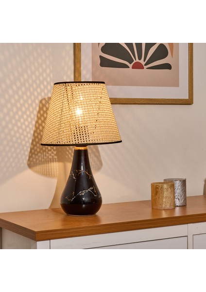 Nisa Luce Konik Seramik Abajur - Siyah / Krem - 37X20X20 cm