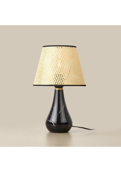 Nisa Luce Konik Seramik Abajur - Siyah / Krem - 37X20X20 cm